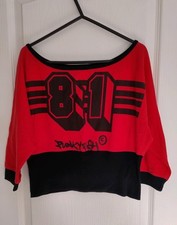 Punky fish Cropped Sweatshirt – No. 81, Red & Black, Streetwear, Rare Y2K