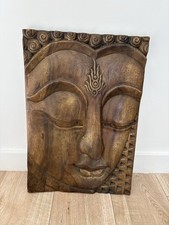 Large Wooden Carved Buddha Face Wall Hanging Plaque Ornament Art 20”