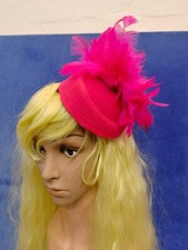 pink felt pillbox hat feather