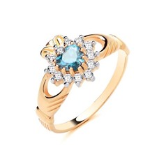9ct Yellow Gold on Silver simulated AQUAMARINE Irish CLADDAGH Ring size J to U