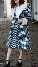 Tara Starlet Wool and Faux Fur Green Gingham 40s Style Coat Size 8-10 Small