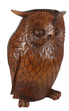 40CM LARGE BROWN OWL FIGURE SCULPTURE SOLID WOOD CARVING ANIMAL BIRD STATUE