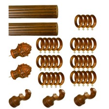 1 Set of 145" Curtain Drapery Rod Wood/Rasin Antique-Teak Color Fluted Design 