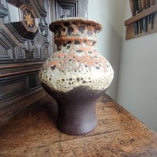 Vintage Fat Lava Ceramic Vase Orange Brown West Germany Signed
