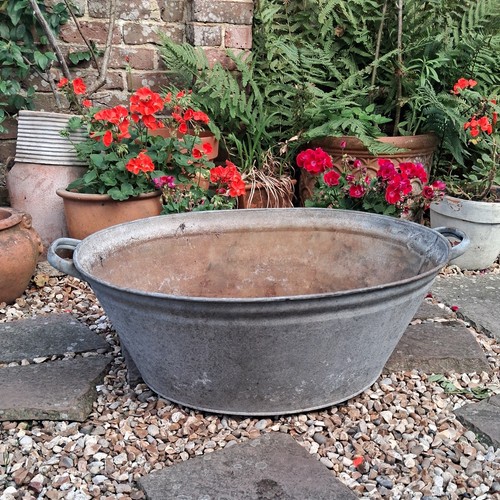 Vintage galvanised oval tin - galvanised,