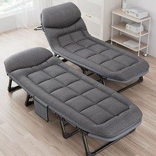 Foldable Sun Lounger Recliner Adjustable Back Rest Garden Indoor Folding Chair