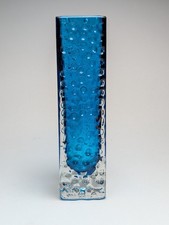 WHITEFRIARS nailhead vase in Kingfisher (blue) by Geoffrey Baxter, 17cm. Vint...