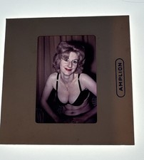 GLAMOUR  PHOTO SLIDE.WOMAN,MODEL,BLONDE,BRA,RED LIPSTICK c1960’s