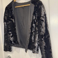 TopShop Size 12; Black Sequin edge to  edge Cropped Jacket