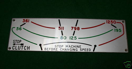 Harrison lathe nameplate - lathe, nameplate/speed