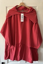 kekoo design top size 4 coral red collared 100% cotton new lagenlook