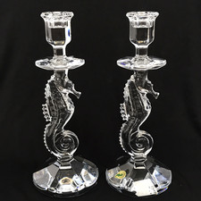 Pair of 2 Waterford Crystal Seahorse Candlestick Holders #158572 S/2 (11.5")
