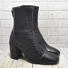 Womens Top Shop Black Leather Reptile Zip Up High Heel Ankle Boots UK 4 EUR 37