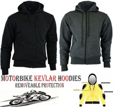 GREY / BLACK FLEECE HOODIE WITH KEVLAR & CE ARMOUR MOTORBIKE / MOTORCYCLE JACKET