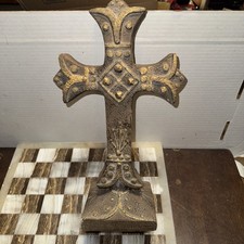 VTG (1997) -- Austin Sculpture Bronze Patina Fleur-de-lis Cross 14.5”