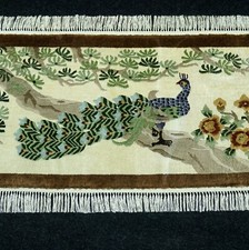 Silk Carpet China 90 X 50 CM Oriental Carpet Peacock Bird Motif Hand Knotted Rug