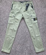 Khaki Green Stone Island Denim Mens Cargo Combat Trousers - Waist Size 32
