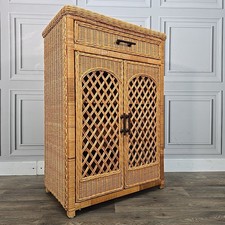 Retro Vintage Wicker Cane Cabinet Cupboard & Drawer – Boho Storage Unit Tiki MCM