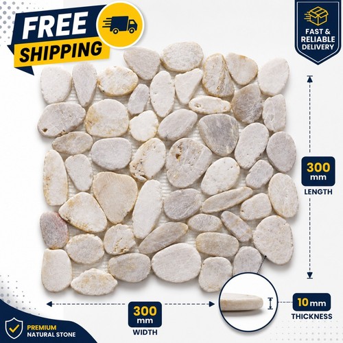 White pebble mosaic tile - pebble, sheet