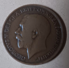 british 1912 one penny coin, George V, Pre World War 1 era coin, authentic