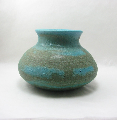 Green studio pottery vase - green,