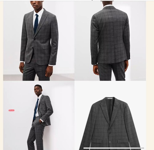 Mens suit grey wool checked - grey,