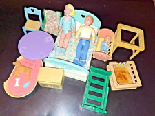 Fisher Price Loving Family 1993 Vintage Dolls &  Furniture: Couple, Baby, Dog