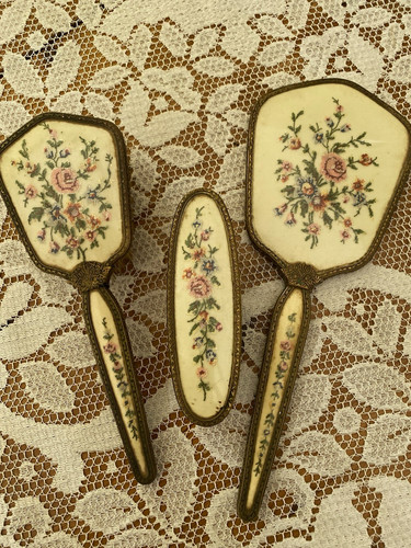 Vintage floral brass vanity - floral,