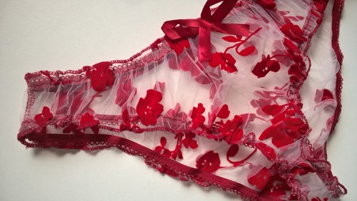 Sexy sheer white red frilly - white,