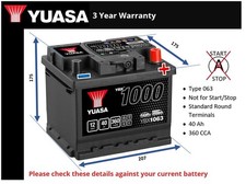 Battery fits MAZDA 2 MX5 XEDOS 121 1992 on Yuasa 063 360A 40Ah 3Yr Warranty New
