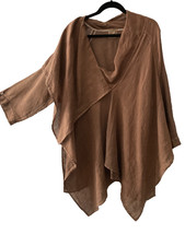 THE VINTAGE ZUZA BART/LILI COLLECTION CHOCOLATE PAPERWEIGHT LINEN TUNIC