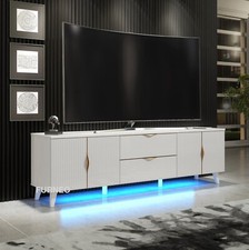 White TV Stand Modern High Gloss &Matt 180cm Unit Cabinet Azzurro 10 LED Lights