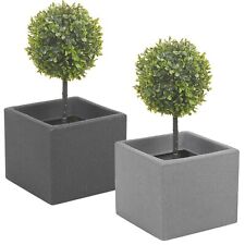Stone Effect Planter 20cm Cube Plant Pot Square Window Indoor Outdoor Flowers