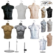 Male Hollow Back Hanging Full 3/4 Body Form Plastic Mannequin Torso Bust Display