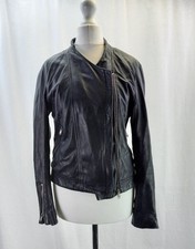Mango Black Genuine Soft Leather Bike Style Jacket Zip Up Short Size S VGC