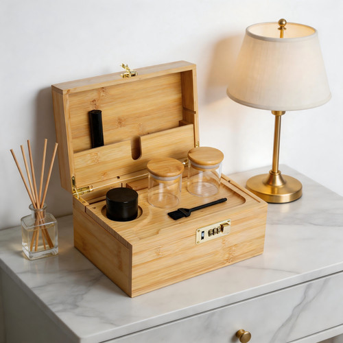 Bamboo stash box lockable - stash,