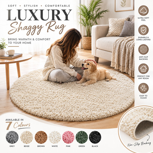 Round shaggy rugs - round,