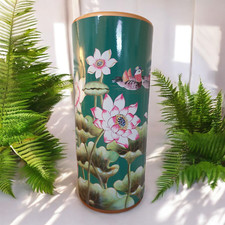 Umbrella Stand / Stick Holder - Chinese Ceramic - Lotus Flower / Mandarin Ducks