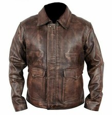 Men's Distressed Indiana Jones Harrison Ford  Motorcycle Biker Leather Jacket