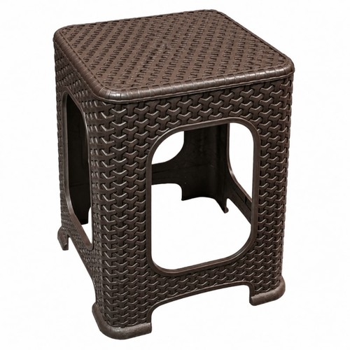 Brown plastic rattan stool - plastic,