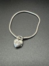 Authentic Pandora ' You Are Loved " Heart Padlock snake bracelet 17cm