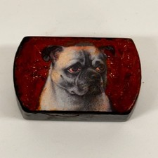 Antique Papier Mache Snuff Box  Dog Victorian 19th century