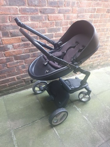 Mima xari black leather pram - mima,