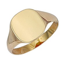9kt Yellow Gold Cushion Plain Signet Ring Classic Men's Jewelry