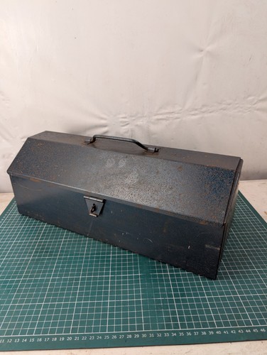 Vintage blue metal tool box - vintage,