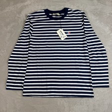 NWT Maison Kitsune Shirt Mens L Blue White New With Defects Striped Long Sleeve