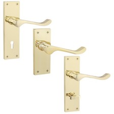Door Handles BRASS Scroll Polished Victorian Bathroom Latch Key Lock Sets