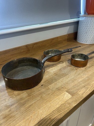 Antique copper pans - copper, caste