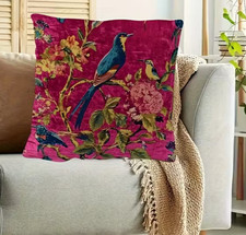 X2 William Morris Cushion Covers Tapestry Style Settee Throw Birds Velvet
