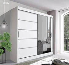 White Stylish Sliding door Wardrobe with Mirror 150cm adam Cupboard for Bedroom